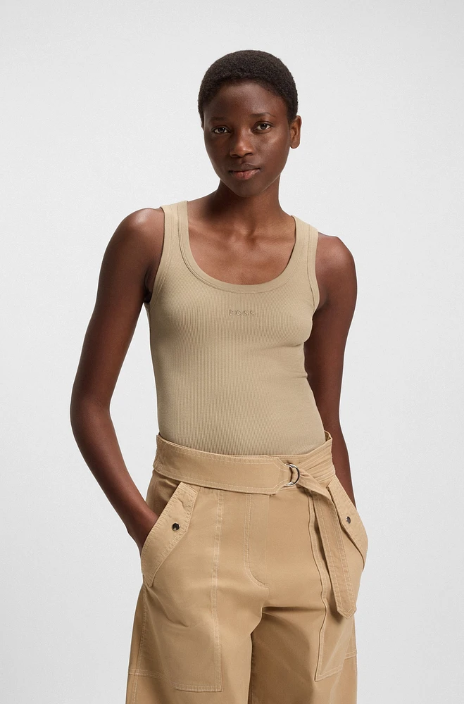 Stretch-cotton slim-fit top with ribbed structure