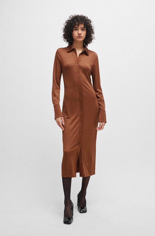 Long-length shirt-style dress ribbed jersey