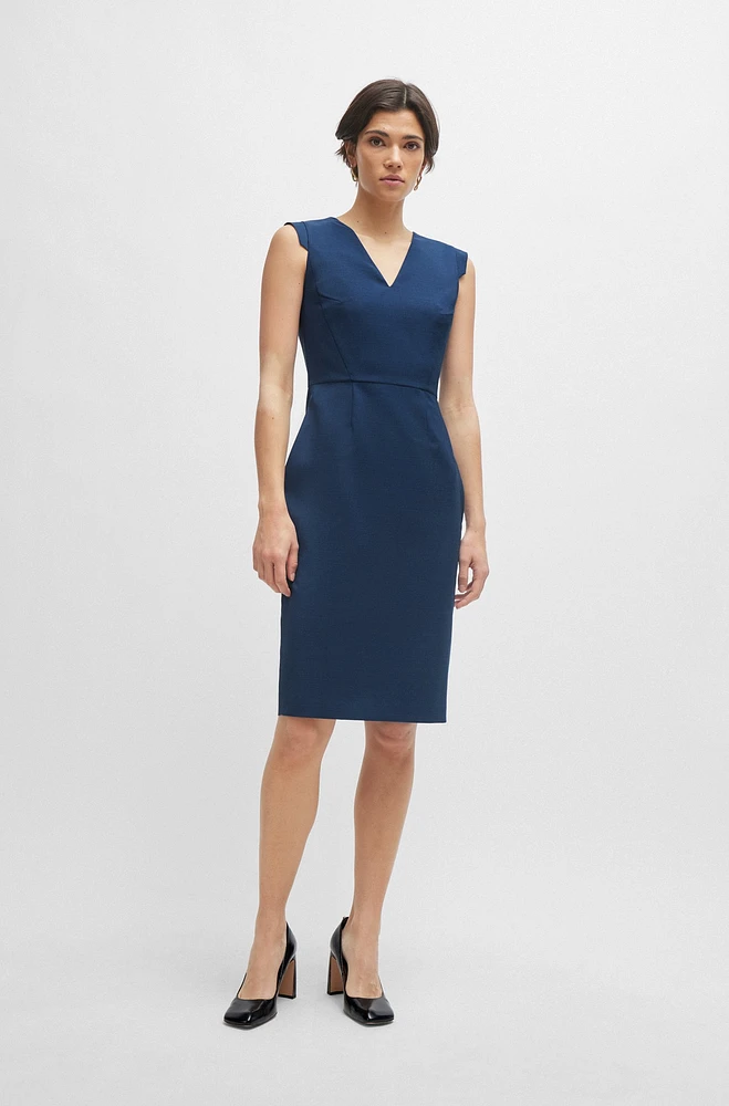 Cap-sleeve V-neck dress wool