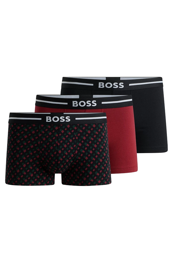 Three-pack of stretch-cotton trunks with logo waistbands
