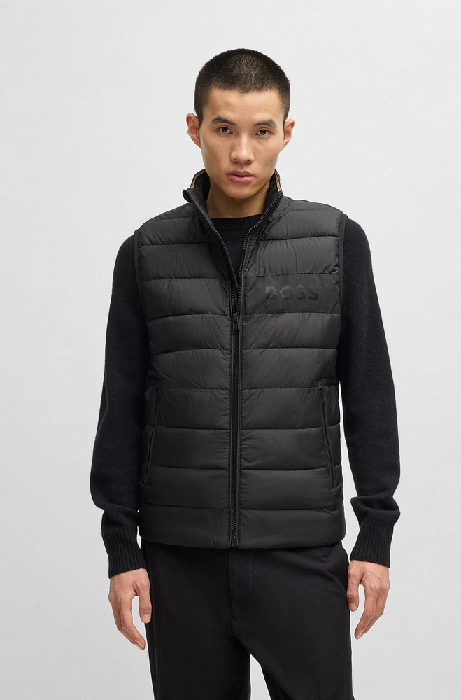 Water-repellent gilet with tonal logo