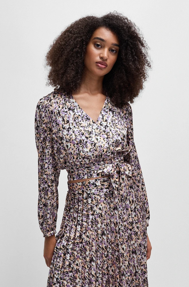 Slim-fit blouse printed satin twill