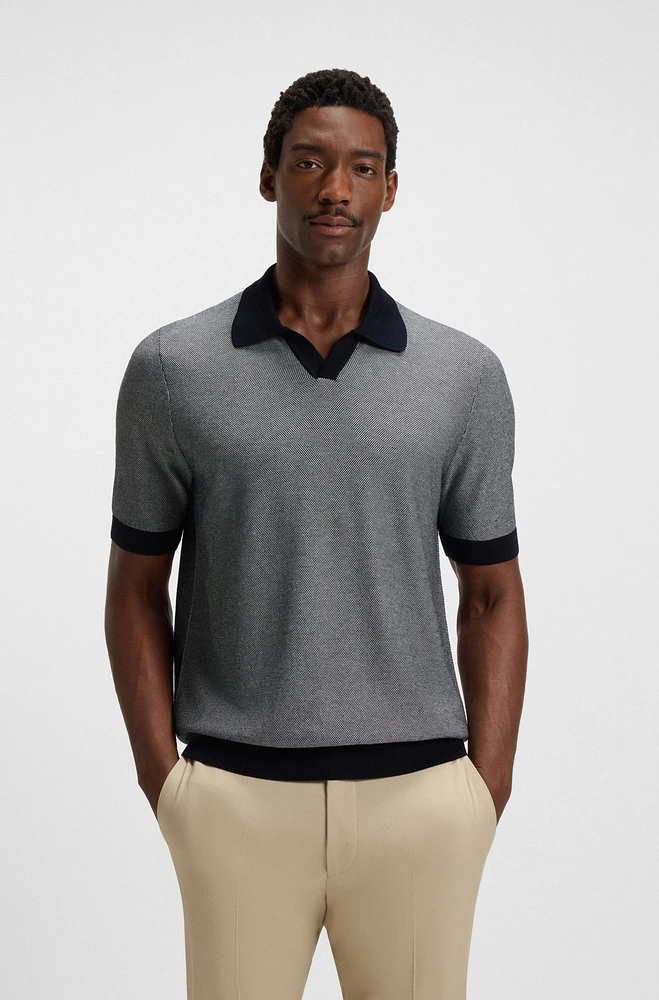 Silk-cotton sweater with Johnny collar regular fit