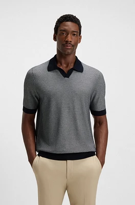 Silk-cotton sweater with Johnny collar regular fit