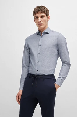 Casual-fit shirt structured cotton with spread collar