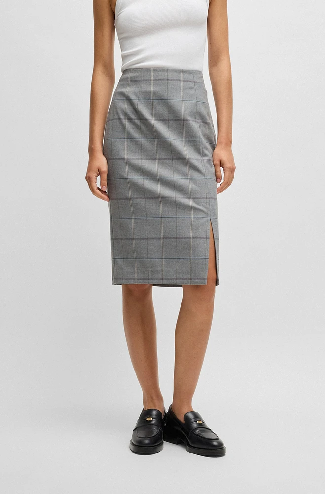 Pencil skirt checked stretch fabric