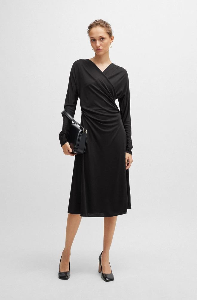 Long-sleeved dress with wrap front