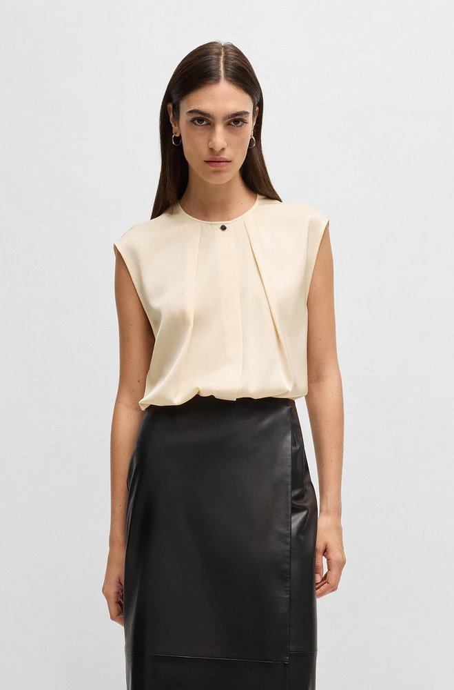 Fitted sleeveless blouse stretch silk with concealed placket