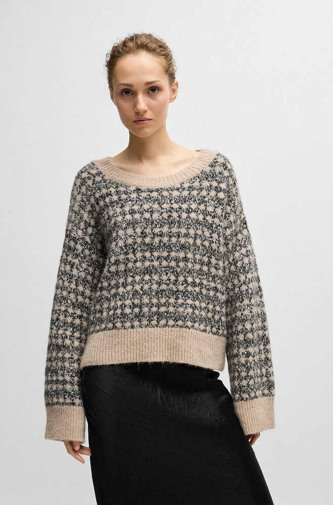 Jacquard-knit sweater with three-colored yarn