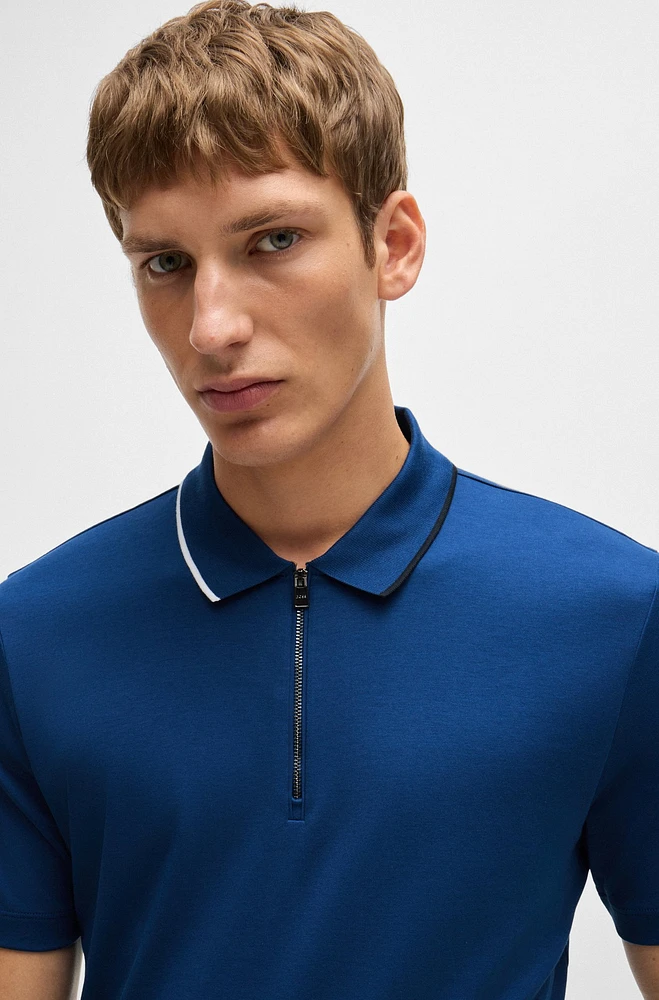 Zip-neck polo shirt interlock cotton