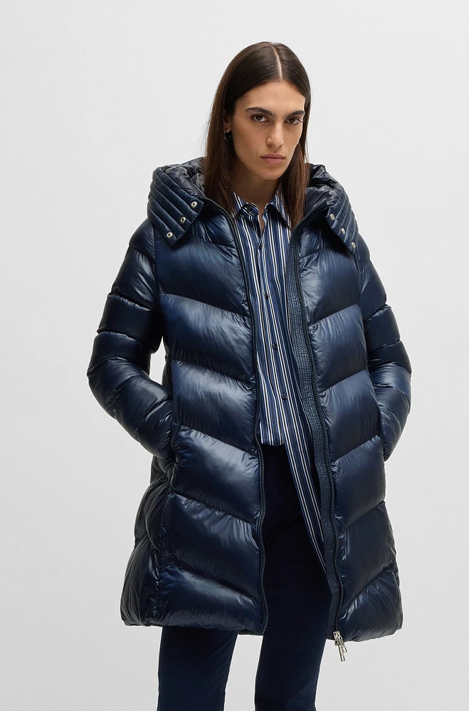 Water-repellent padded parka jacket with polished trims