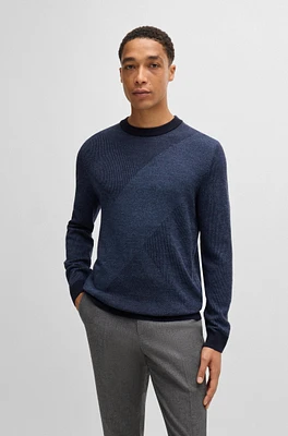 Virgin-wool sweater with two-tone jacquard pattern