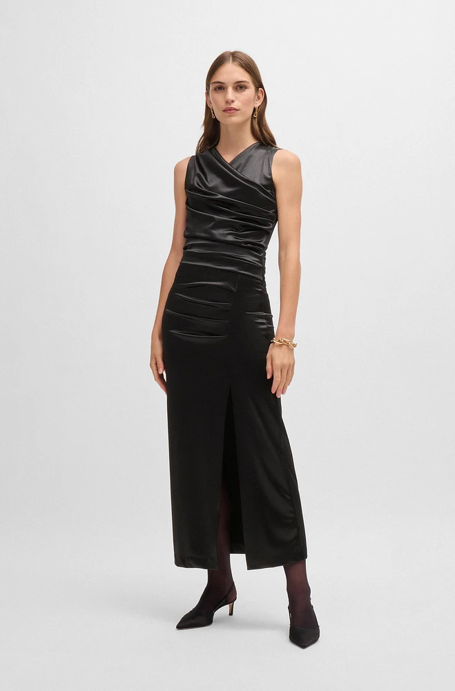 Long-length high-shine dress with wrap effect