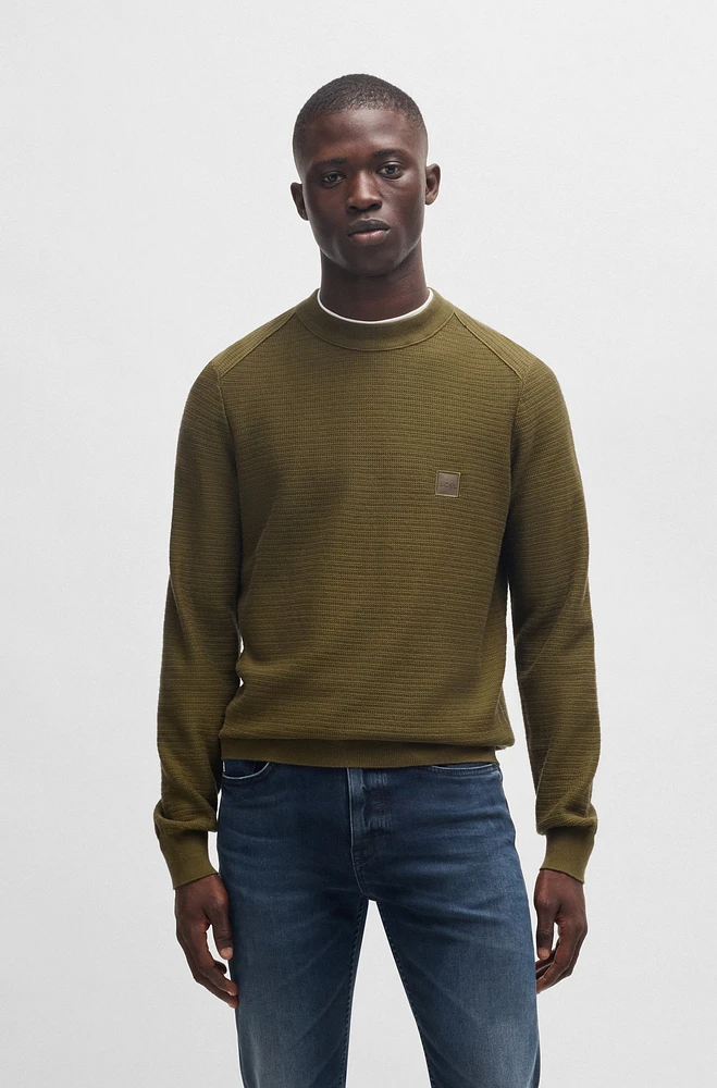 Structured sweater cotton and cashmere with logo patch