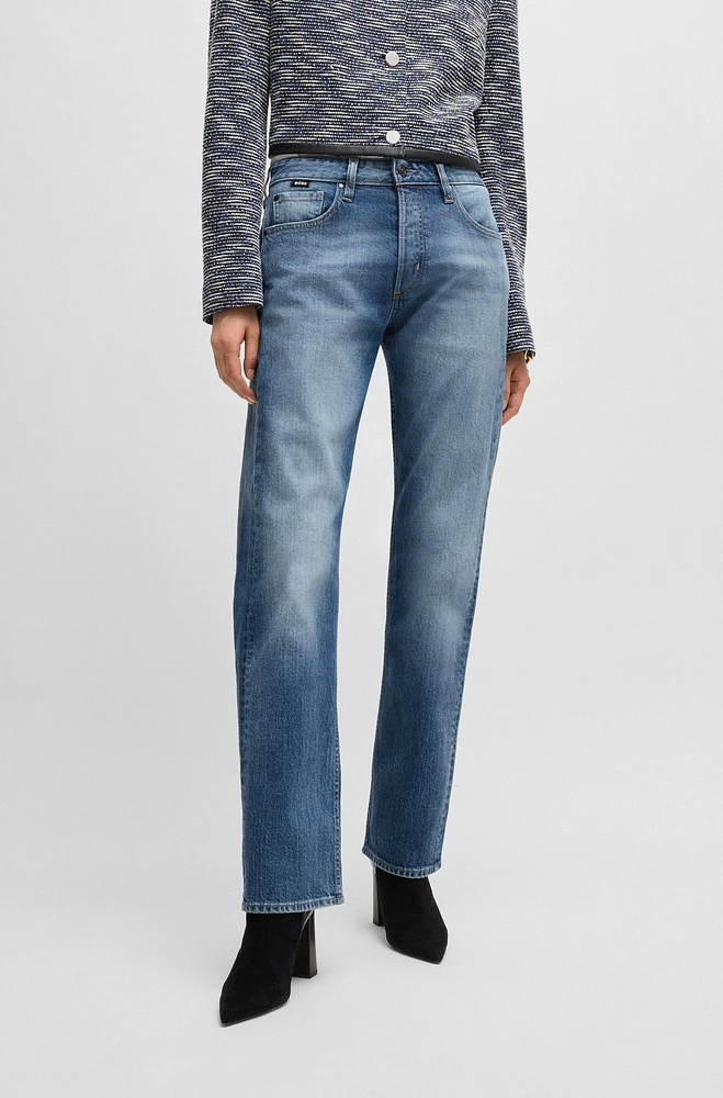 Straight-fit jeans faded-blue comfort-stretch denim