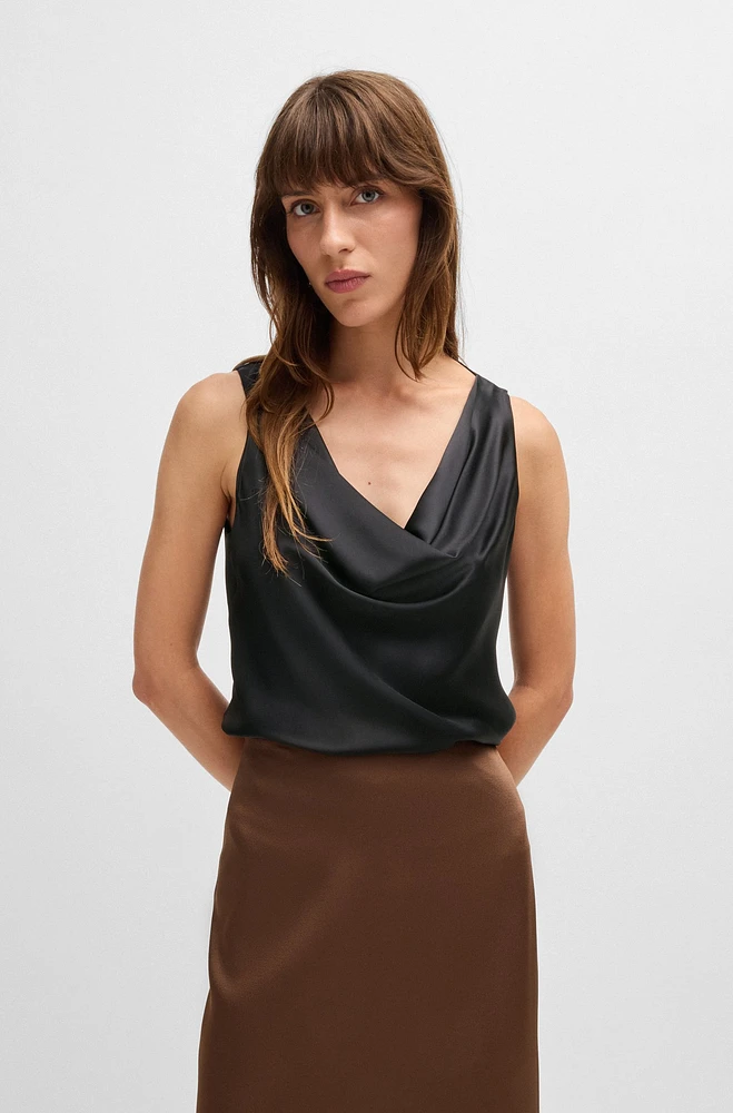 Satin relaxed-fit blouse with cowl neckline