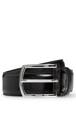 Italian-leather belt with antique-effect brass buckle