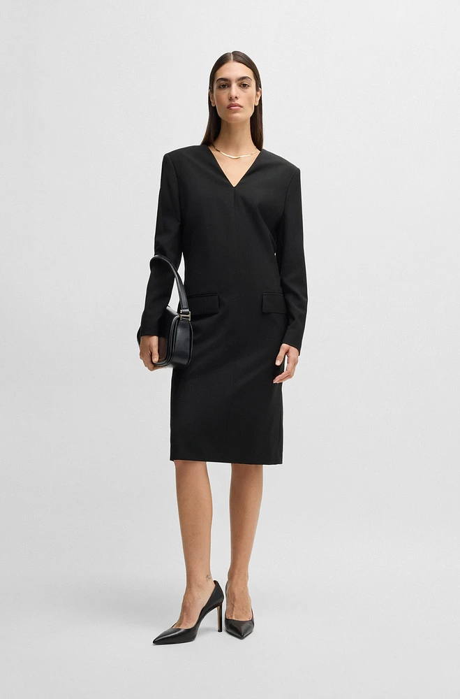 Tailored V-neck dress with flap pockets relaxed fit