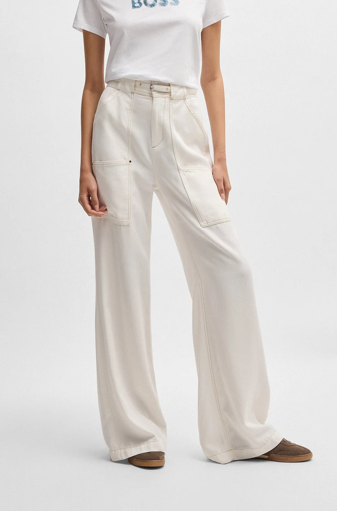 Wide-leg trousers with belt and pocket detailing