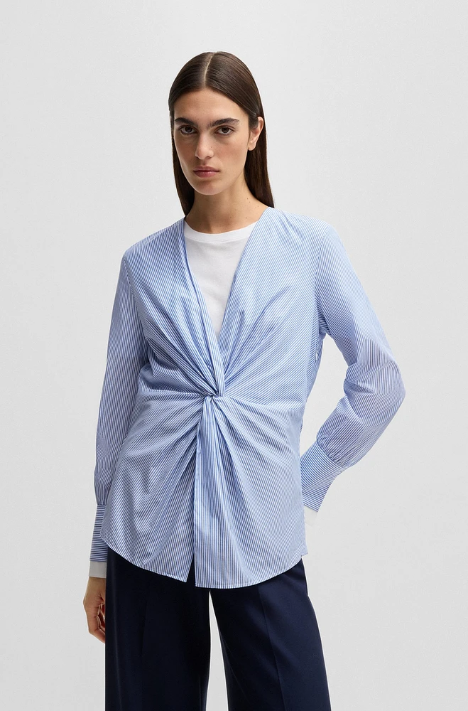 Twist-front slim-fit blouse striped cotton