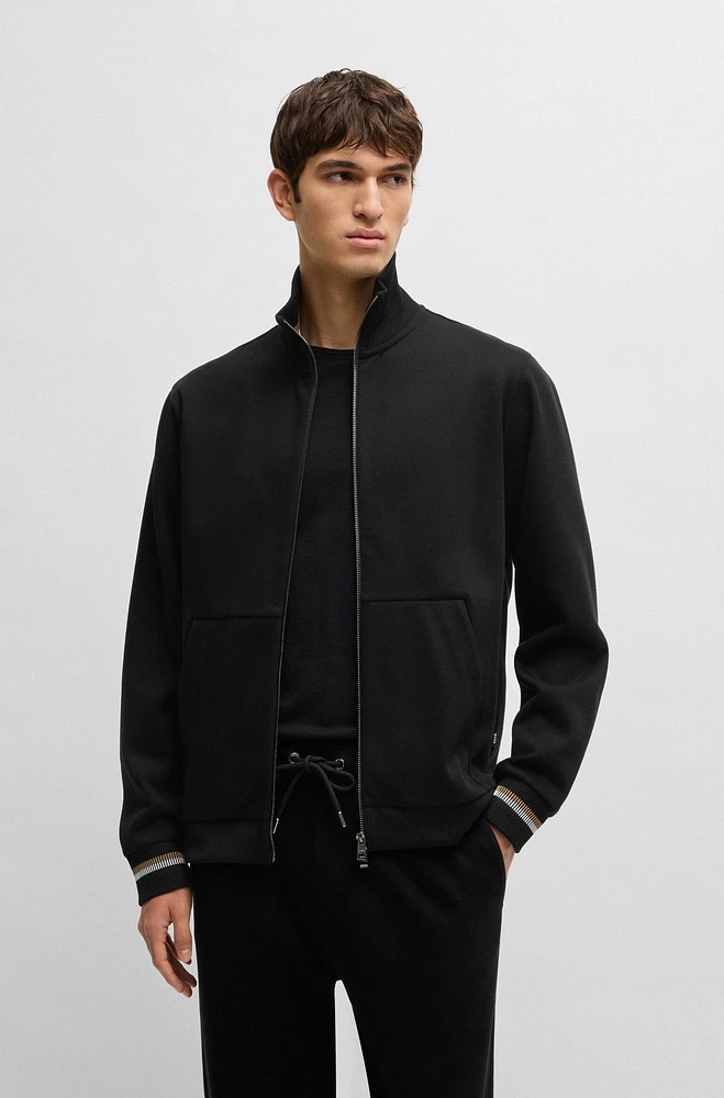 Mercerized-cotton regular-fit sweatshirt with stripe cuffs