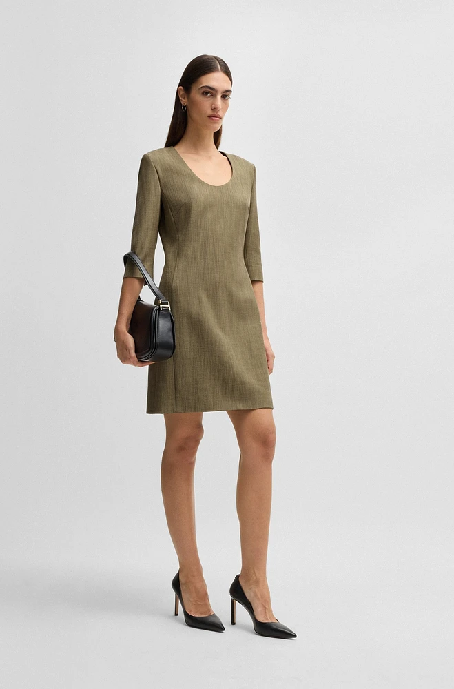 Scoop-neck dress herringbone stretch fabric
