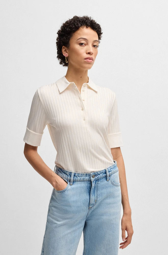 Ribbed polo-collar T-shirt with plain trims