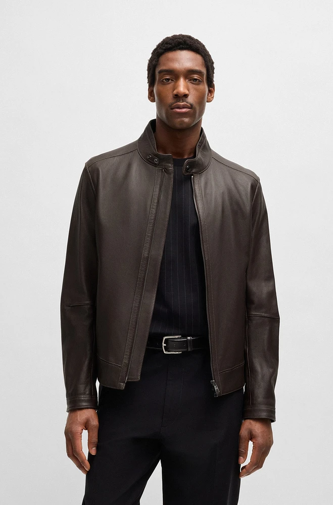 BOSS SELECTED BY SHOHEI OHTANI Regular-fit jacket grained nappa leather
