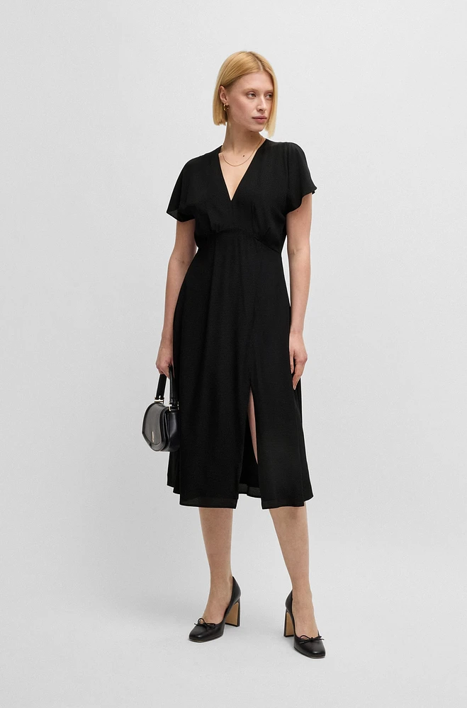 V-neck dress dot-patterned silk