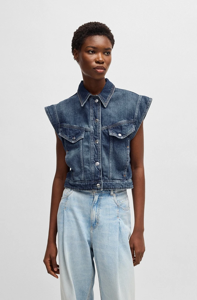 Boxy sleeveless jacket indigo denim