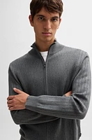 Zip-up cotton cardigan with knitted pinstripes