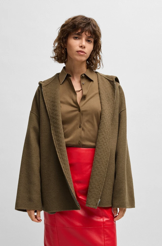 Hooded coat double-faced wool