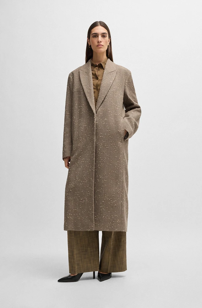 Herringbone-tweed coat with concealed closure wool