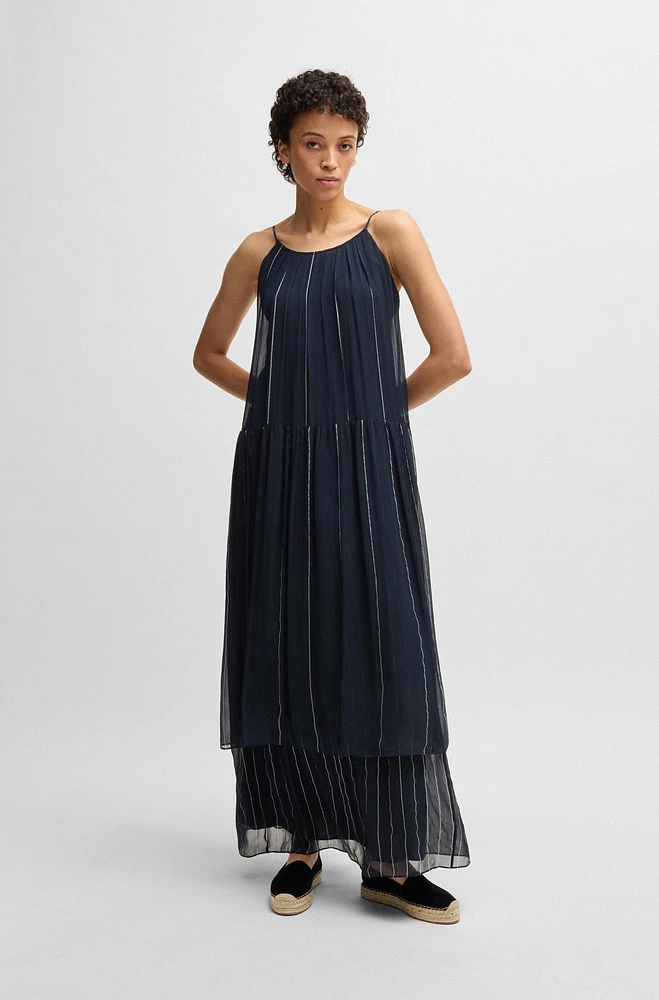 Tiered striped dress with silk