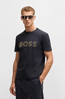 Stretch-cotton T-shirt with large logo