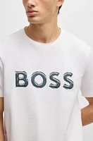 Stretch-cotton T-shirt with photo-print logo