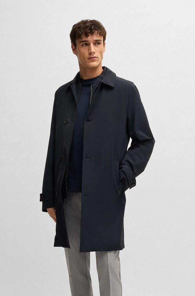 Travel-friendly stretch-softshell coat with detachable inner gilet