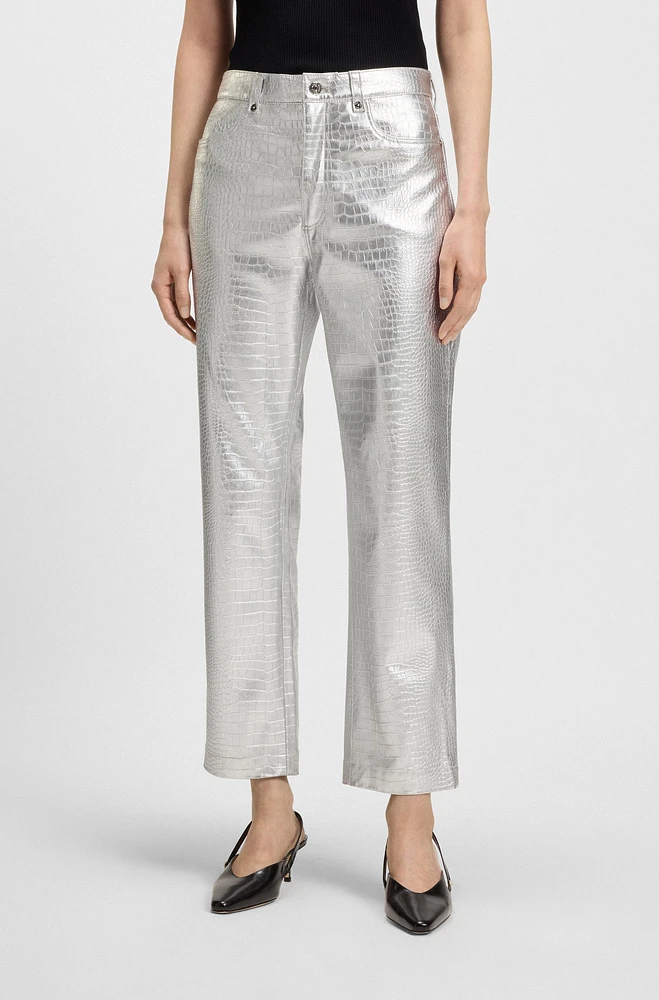 Straight-leg trousers crocodile-embossed faux leather