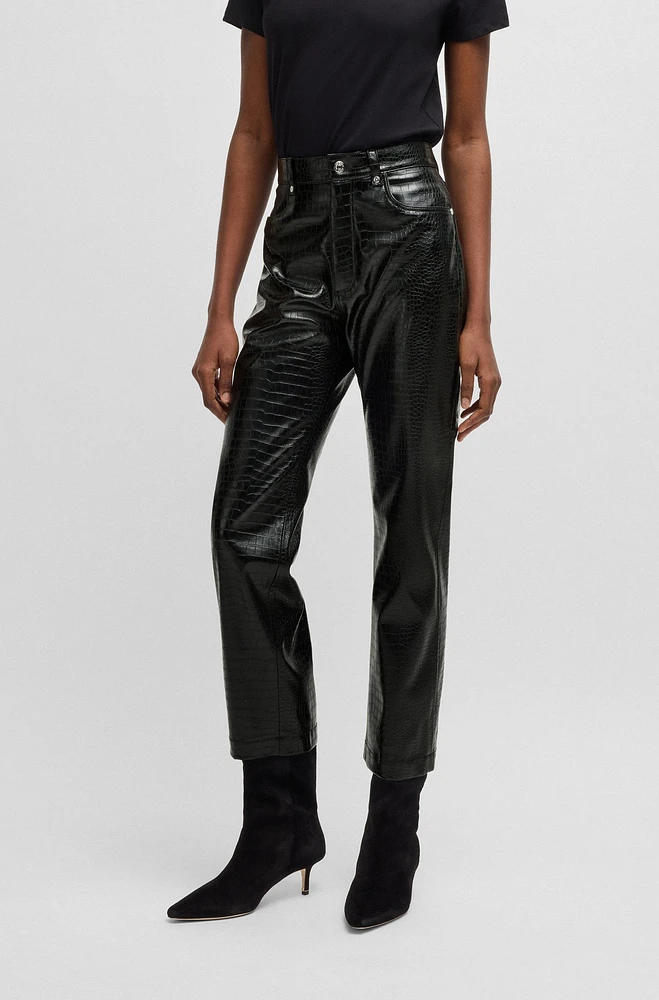 Straight-leg trousers crocodile-embossed faux leather