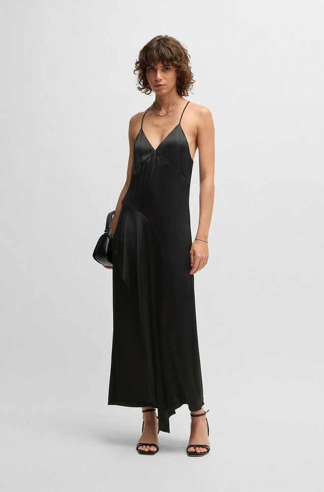 Sateen dress with waterfall detail