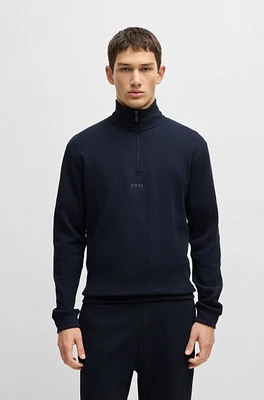Zip-neck sweater a waffle-structured cotton