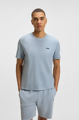 Waffle-structured pajama T-shirt with embroidered logo