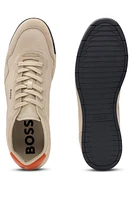 Mixed-material lace-up trainers with suede trims