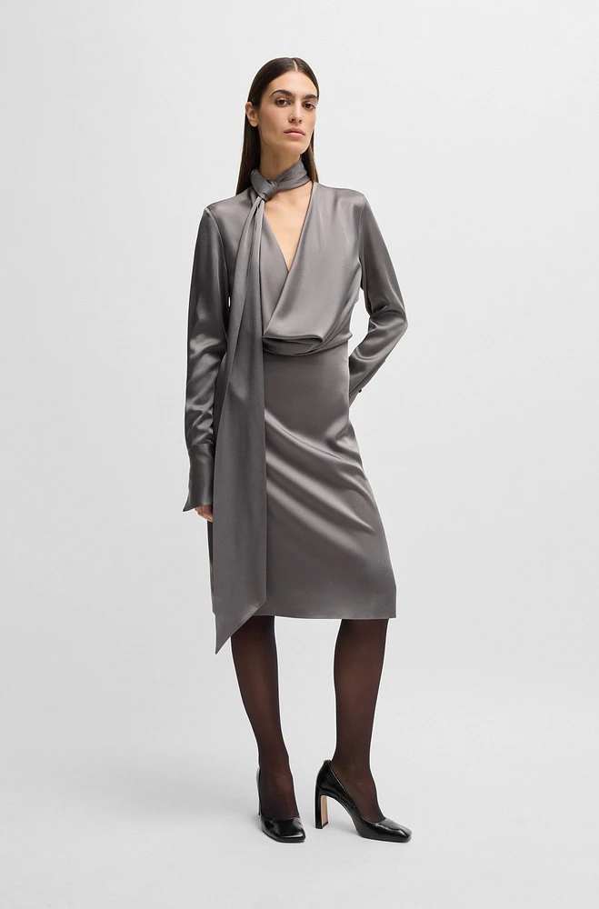 Long-sleeved dress with scarf neckline