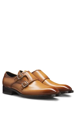 Double-strap monk shoes burnished leather