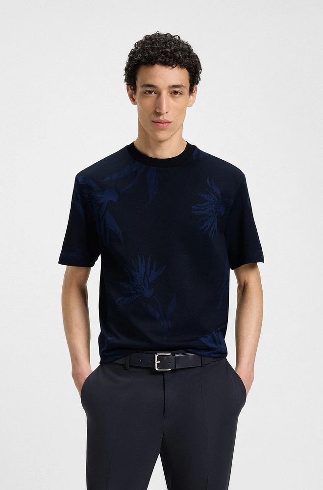 Mercerized-cotton T-shirt with floral jacquard