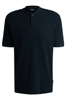 Collarless polo shirt a waffle cotton blend