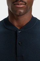 Collarless polo shirt a waffle cotton blend