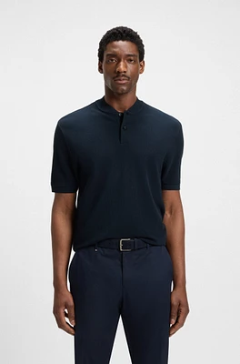 Collarless polo shirt a waffle cotton blend