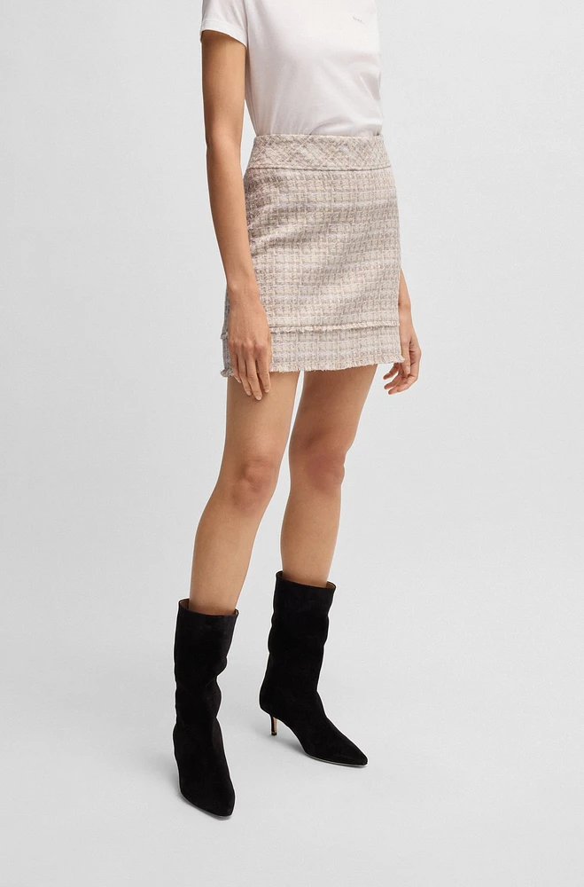 Slim-fit tweed mini skirt with fringing